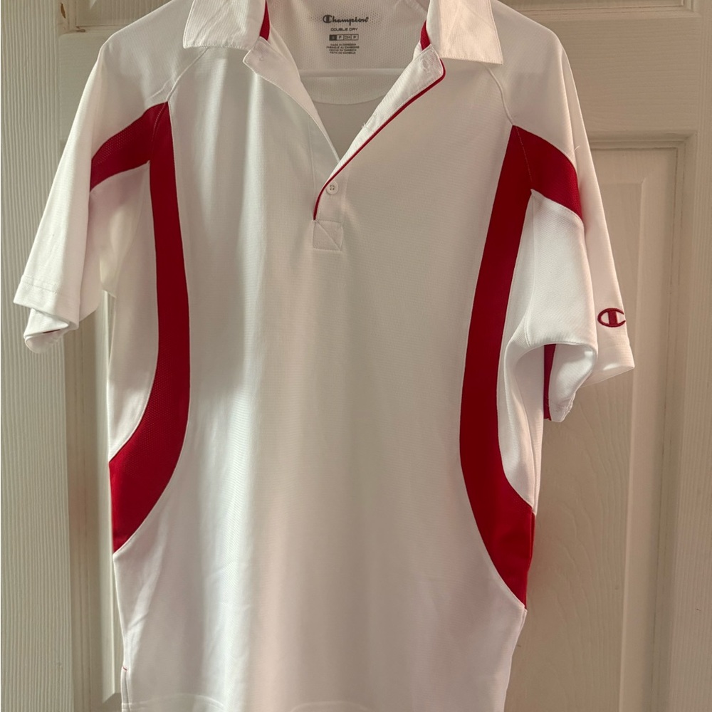 Champion Men's Polo Shirt in White with Red Accents
